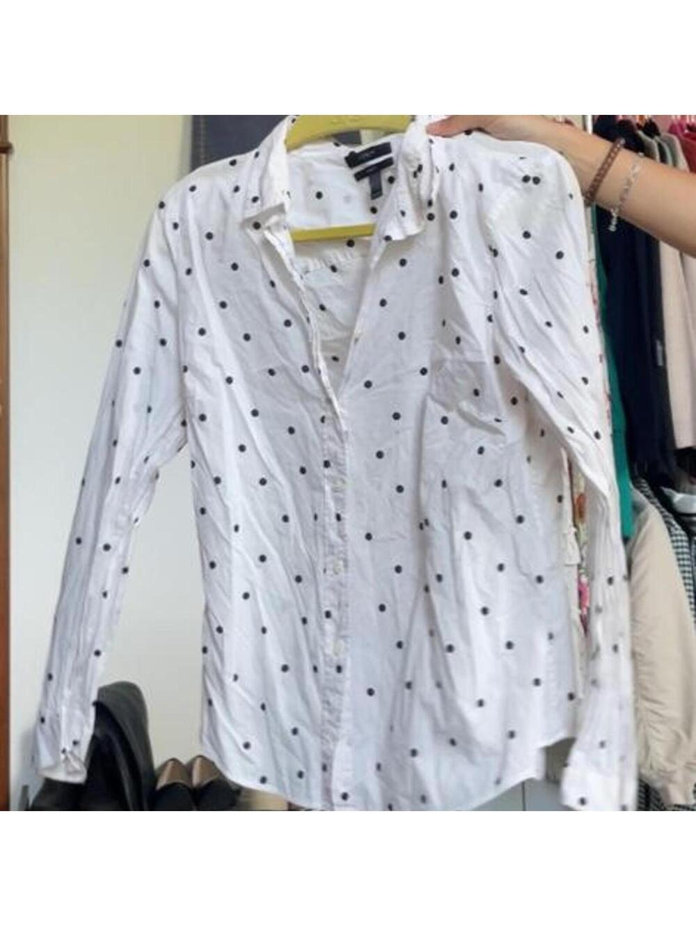 J.Crew 100% cotton white polka dot button up shirt Size 12